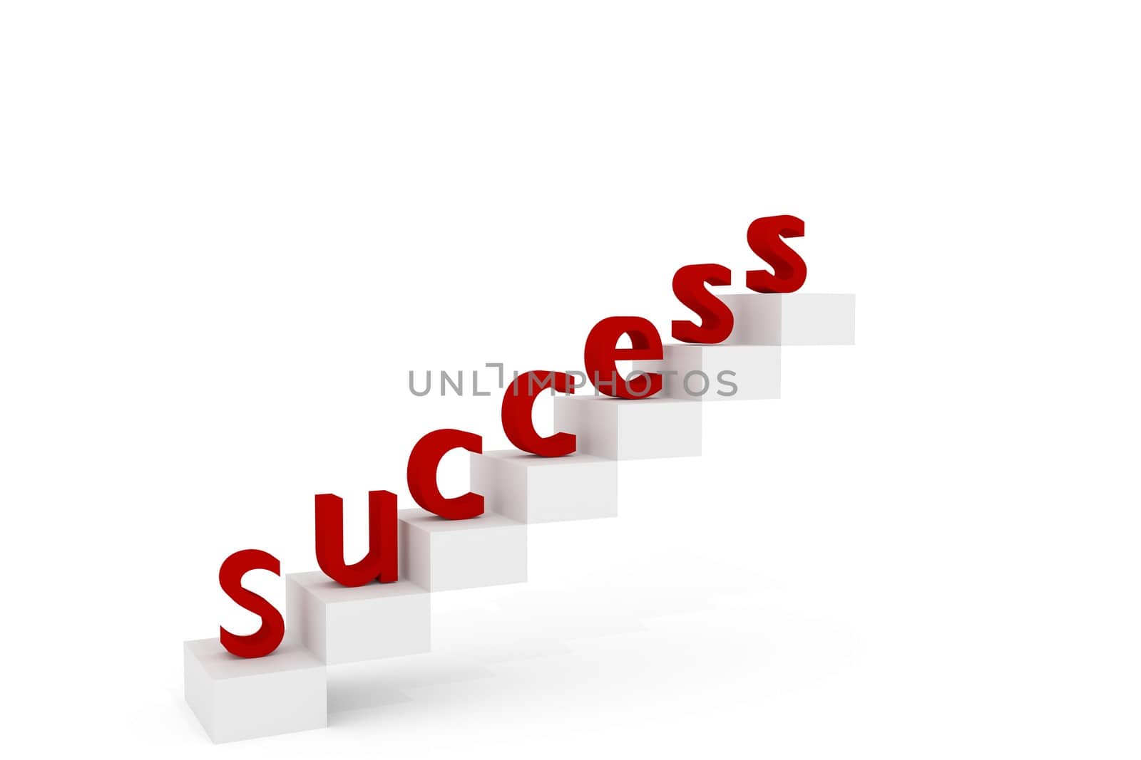 Red Success letters on stairs ramping up to the top 3D rendered illustration