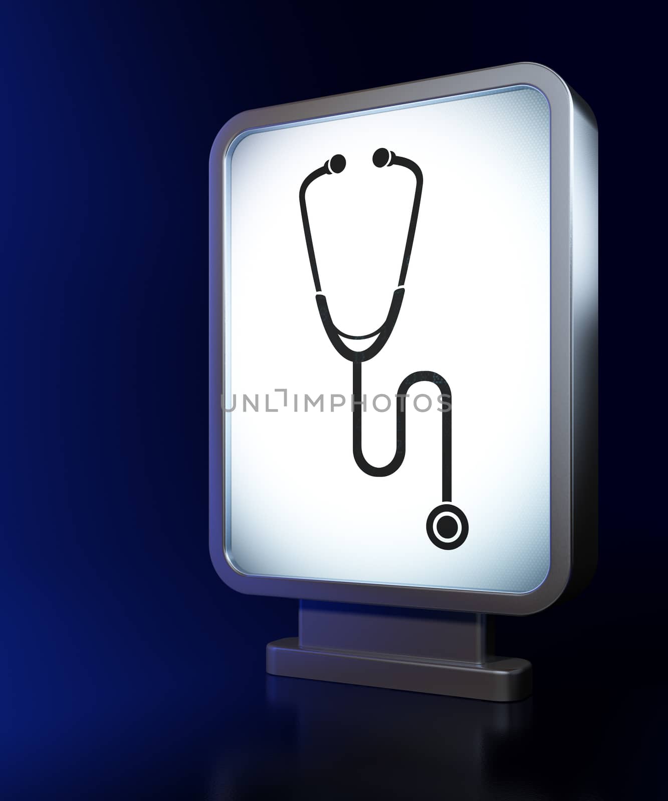 Health concept: Stethoscope on advertising billboard background, 3D rendering