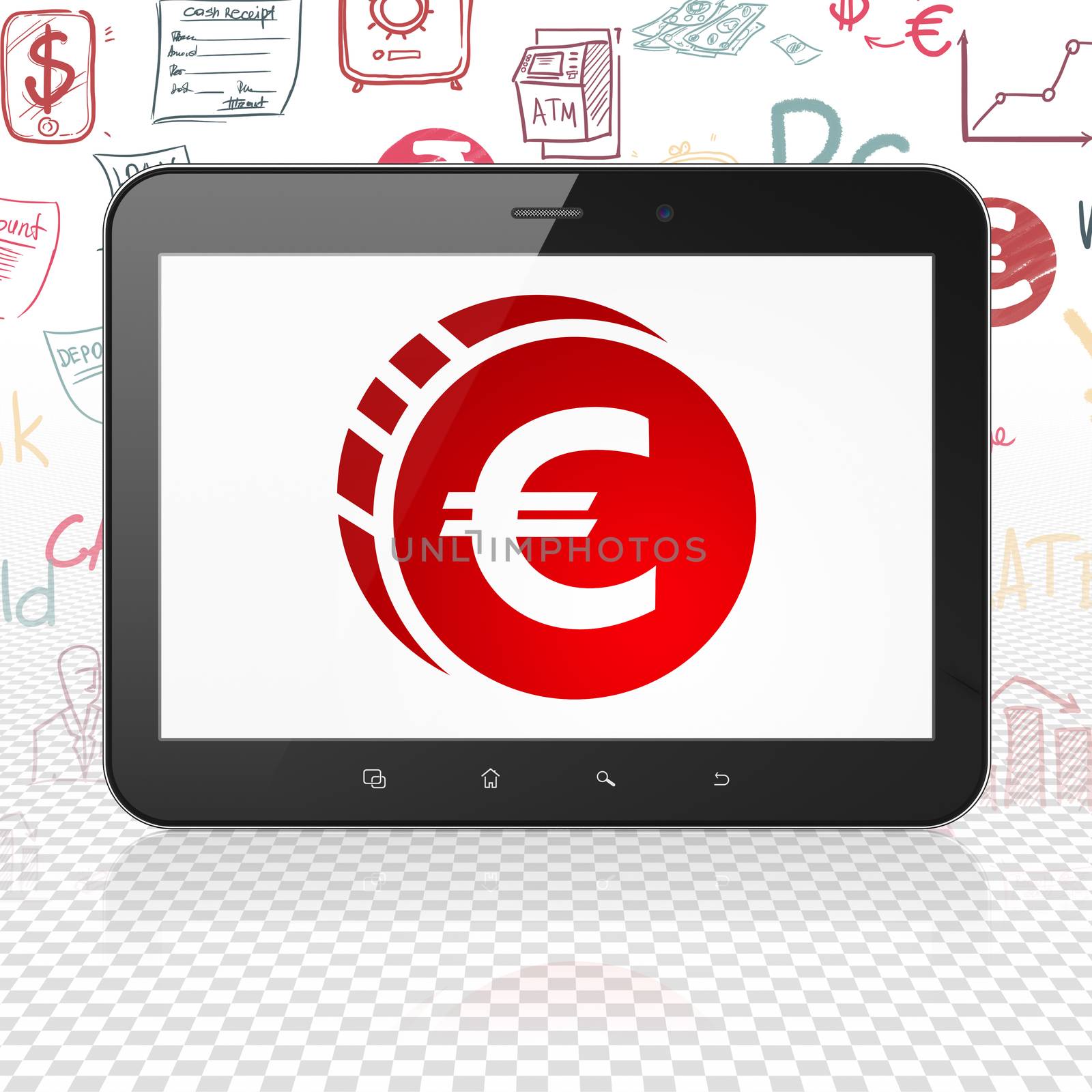 Money concept: Tablet Computer with Euro Coin on display by maxkabakov