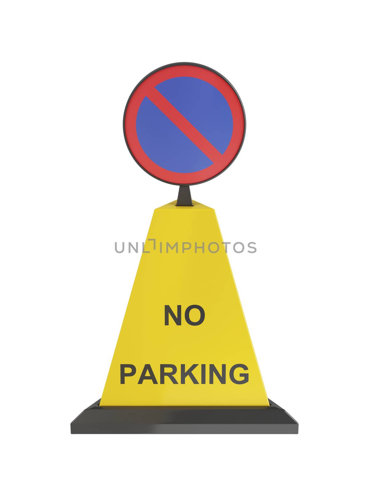 Yellow no parking cone isolated on white background