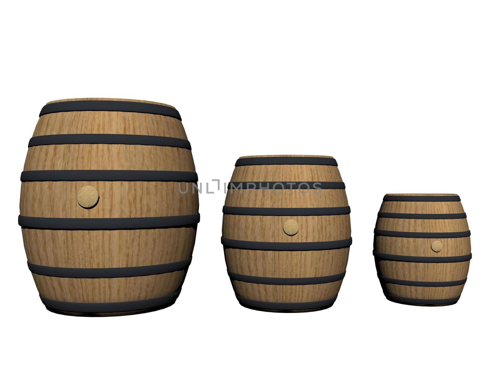 three wine barrels isolated in white background