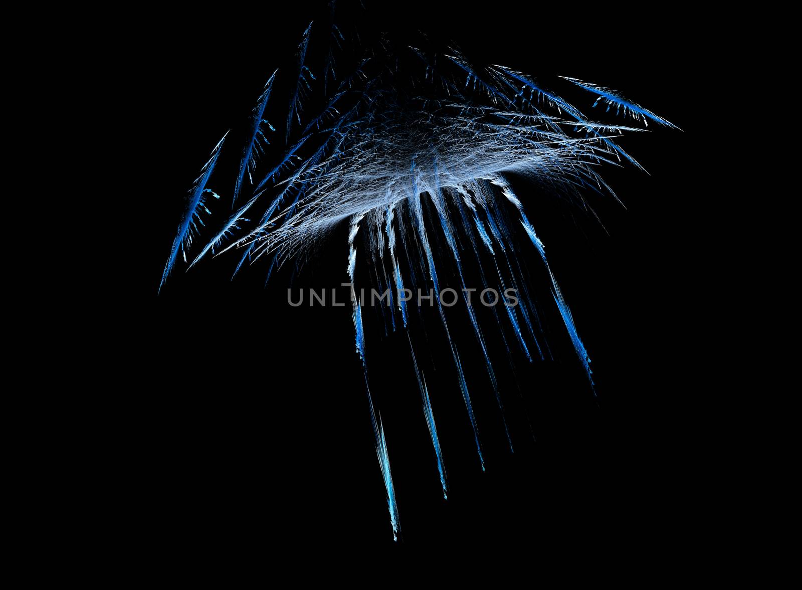 Flying fractal abstraction on a black background. Space object consisting of many similar.