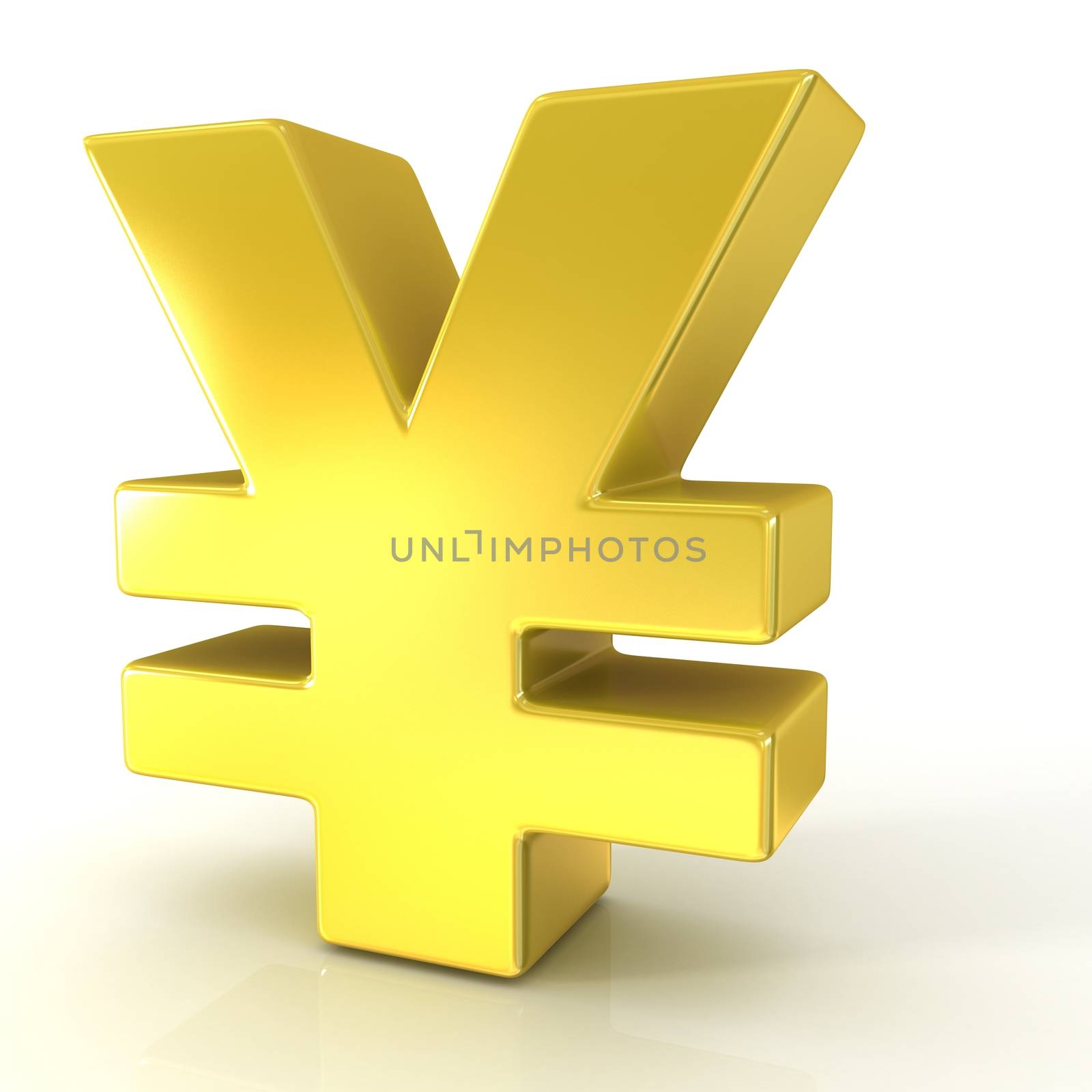 Japanese yen 3D golden sign isolated on white background