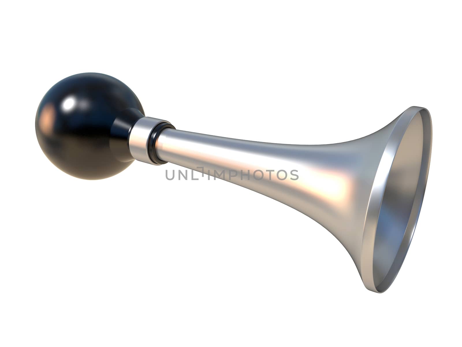 Vintage air horn with rubber bulb. Klaxon. 3D render illustration isolated on white background