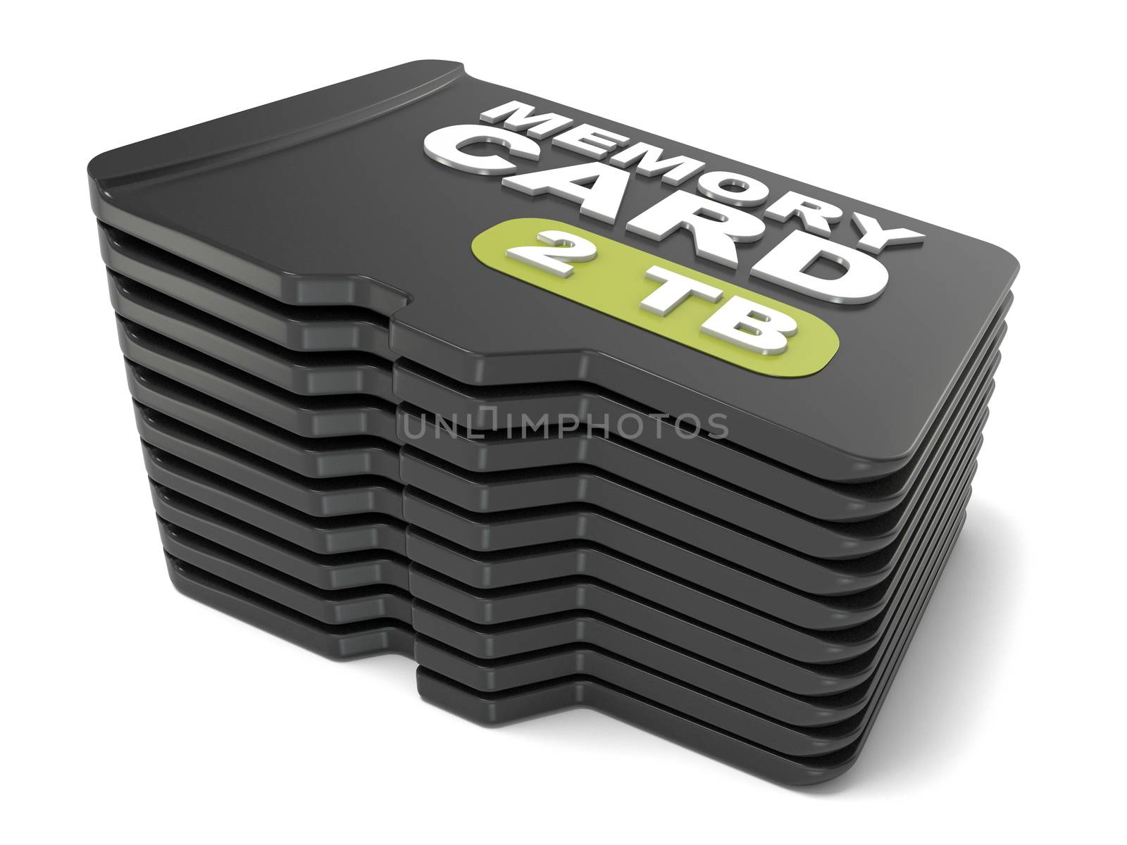 Memory micro SD card stack. 3D render illustration isolated on white background