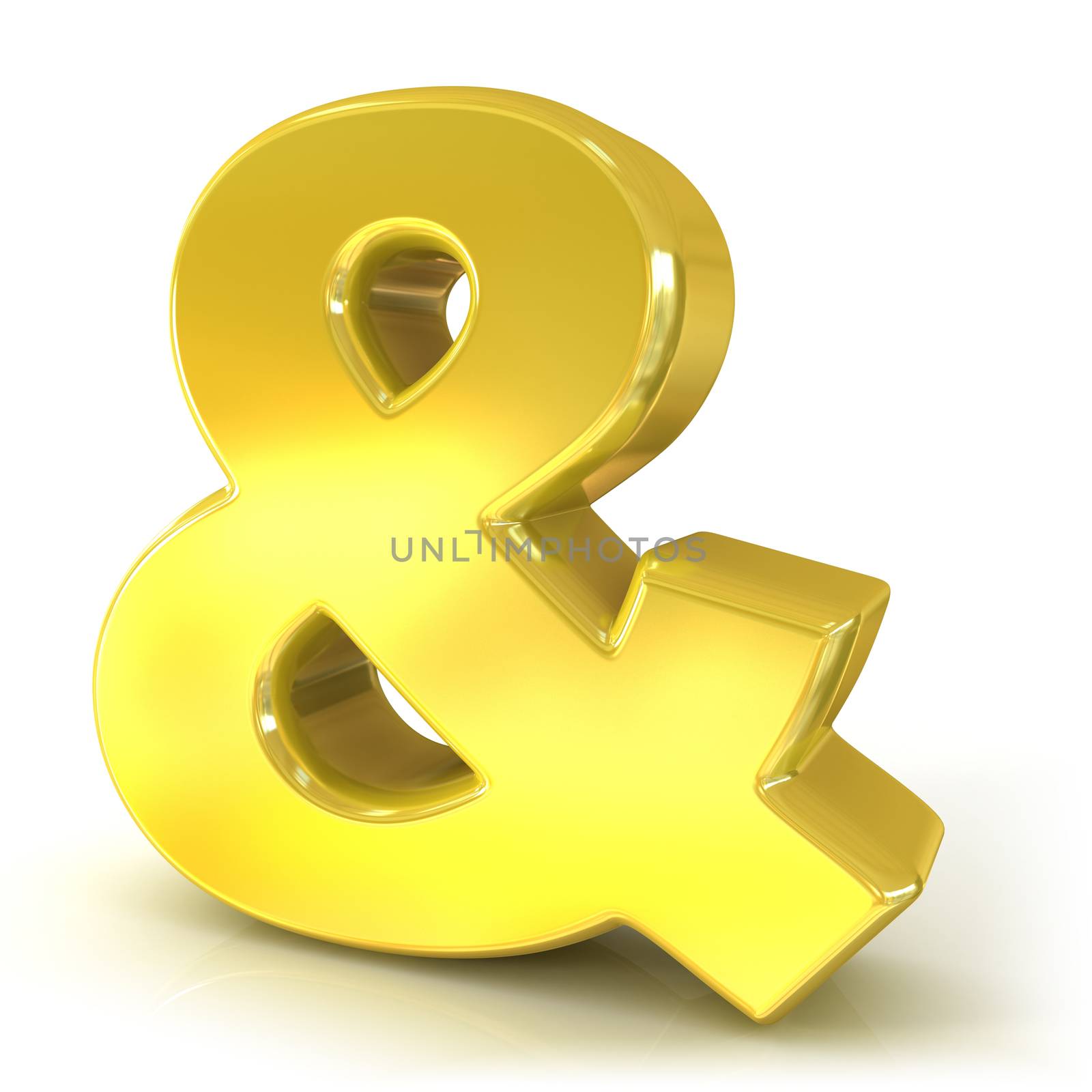 Ampersand 3D golden sign isolated on white background