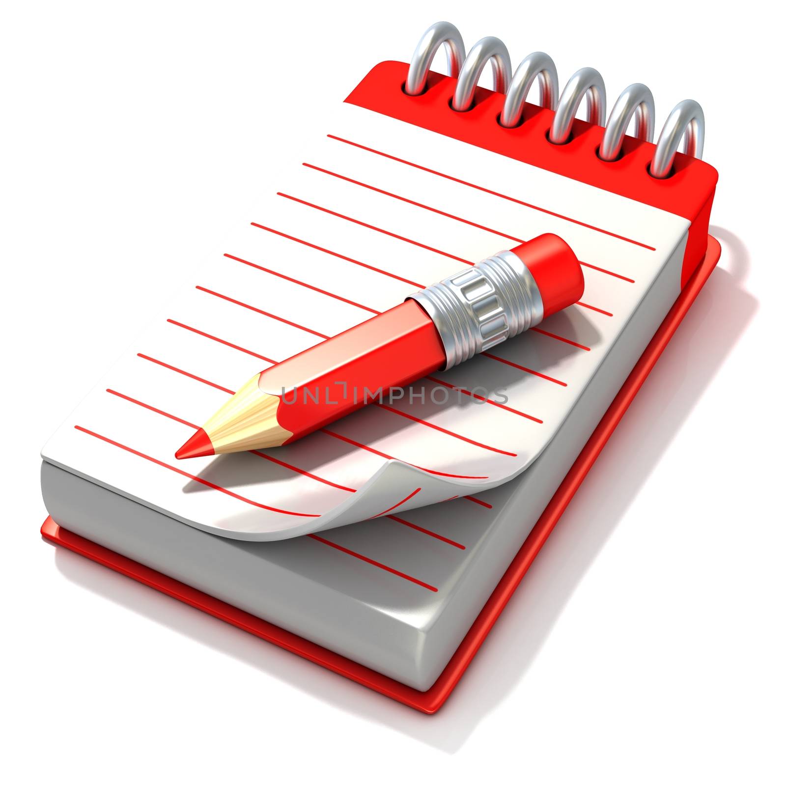 Red notepad and red pen, 3D by djmilic