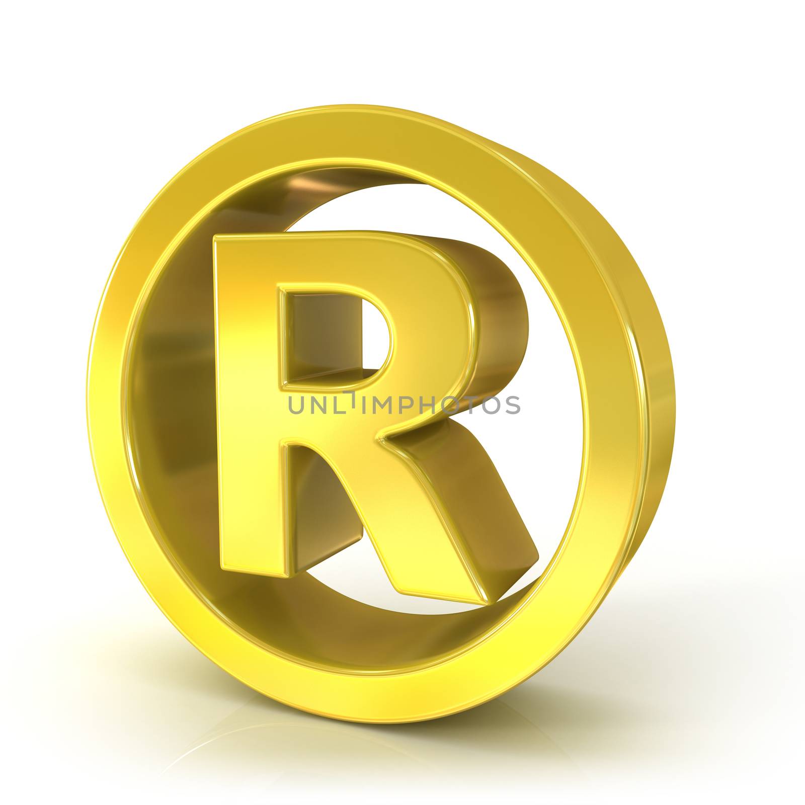 Registered trademark 3D golden sign isolated on white background