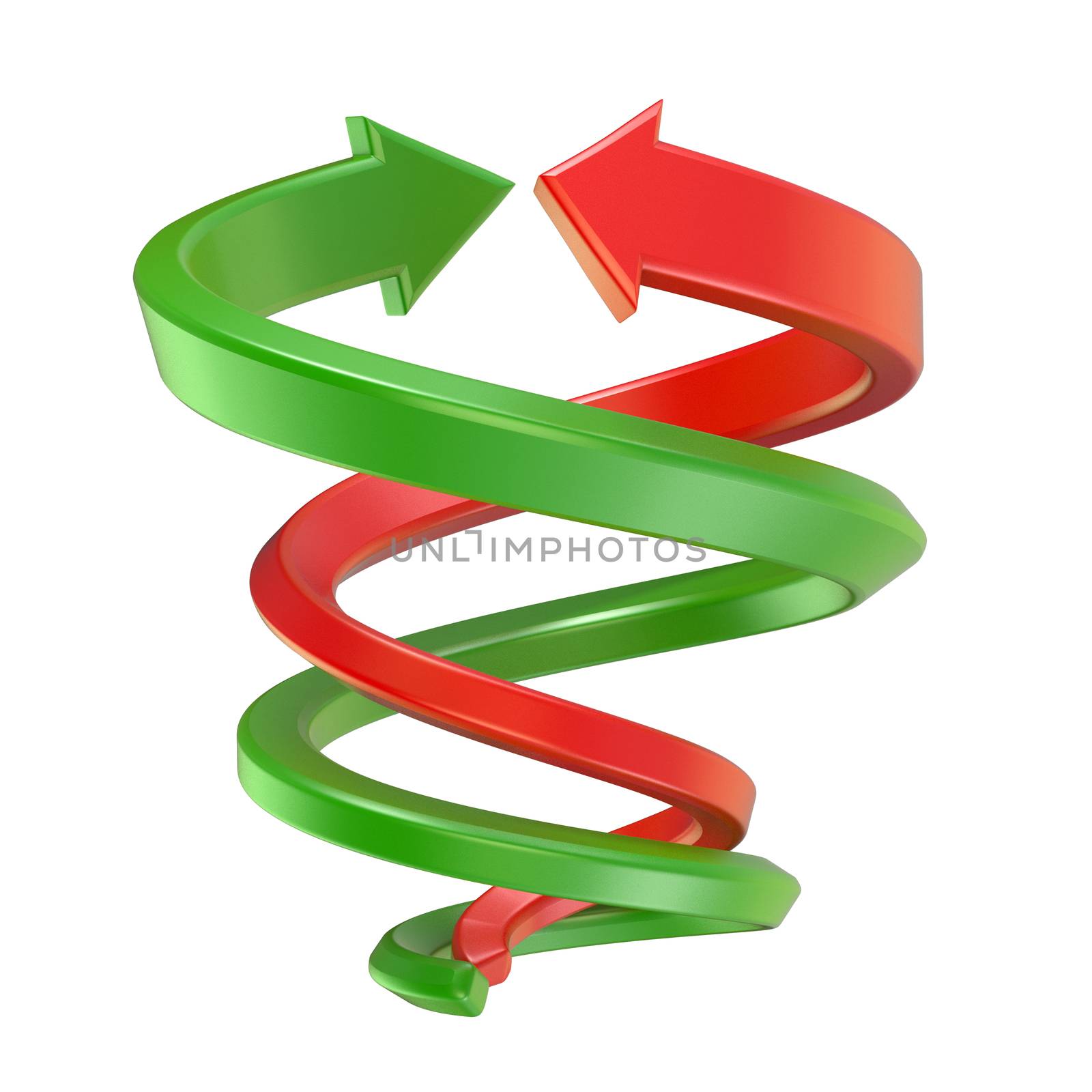 Red and green spiral arrows. 3D by djmilic
