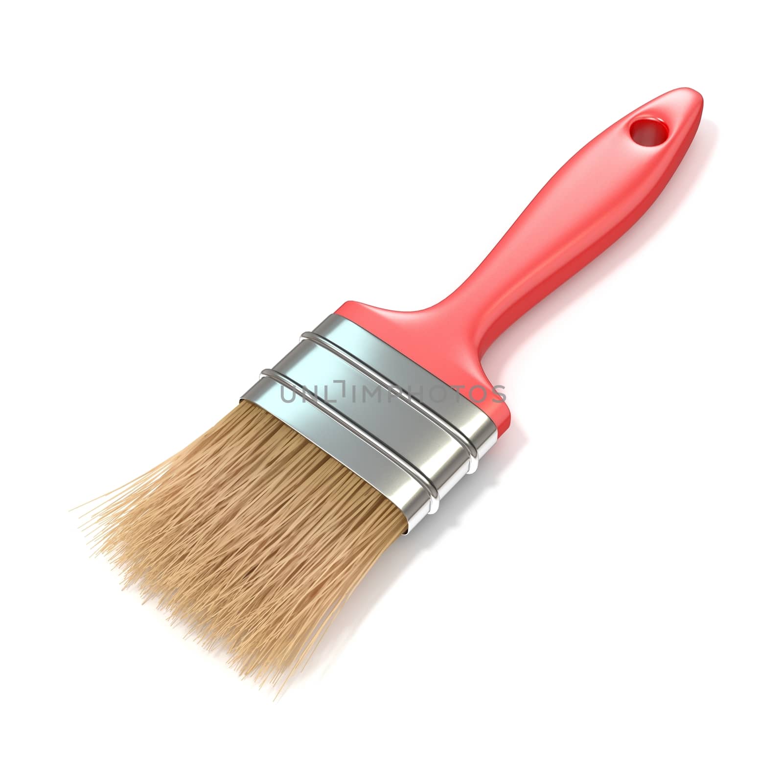 Red paintbrush, front view. 3D render illustration isolated on white background