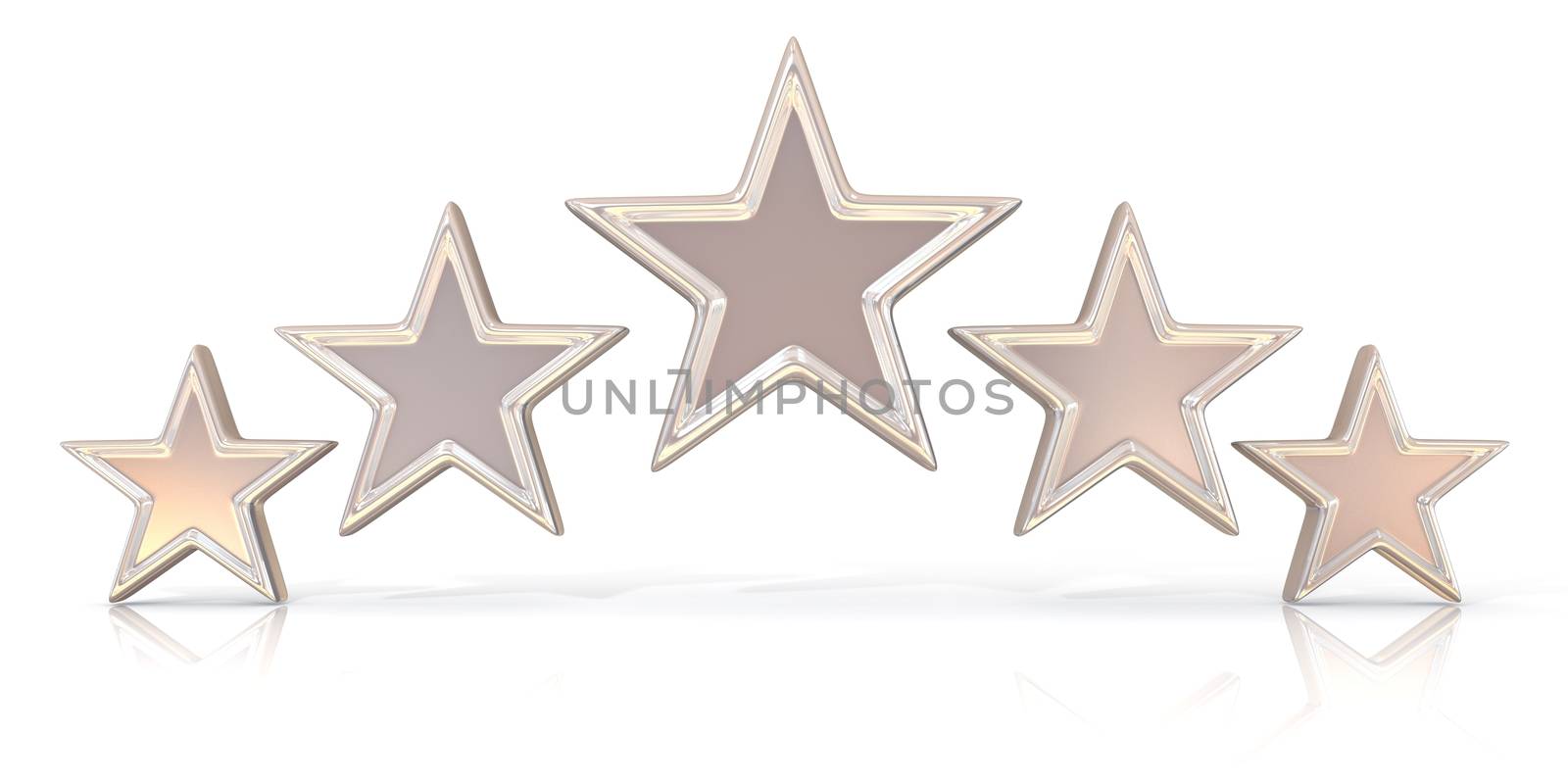 3D rendering of five silver stars isolated on white