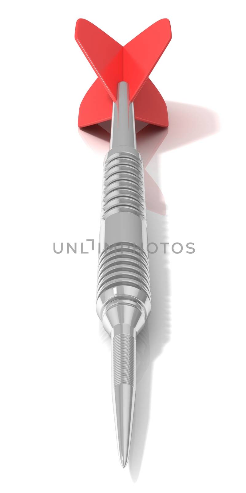 Red dart isolated on white background. Front view. 3D concept