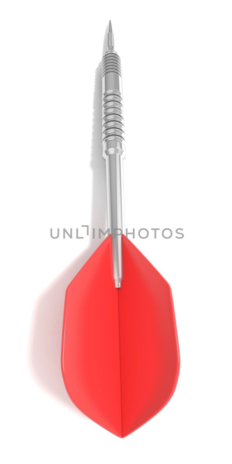 Red dart isolated on white background. Back view. 3d concept