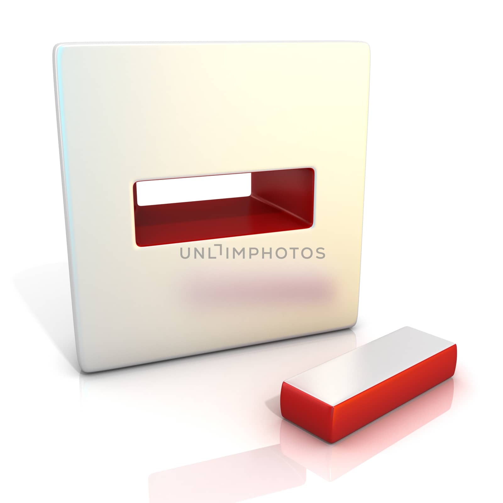 Minus sign. 3D render illustration, isolated on white. Side view