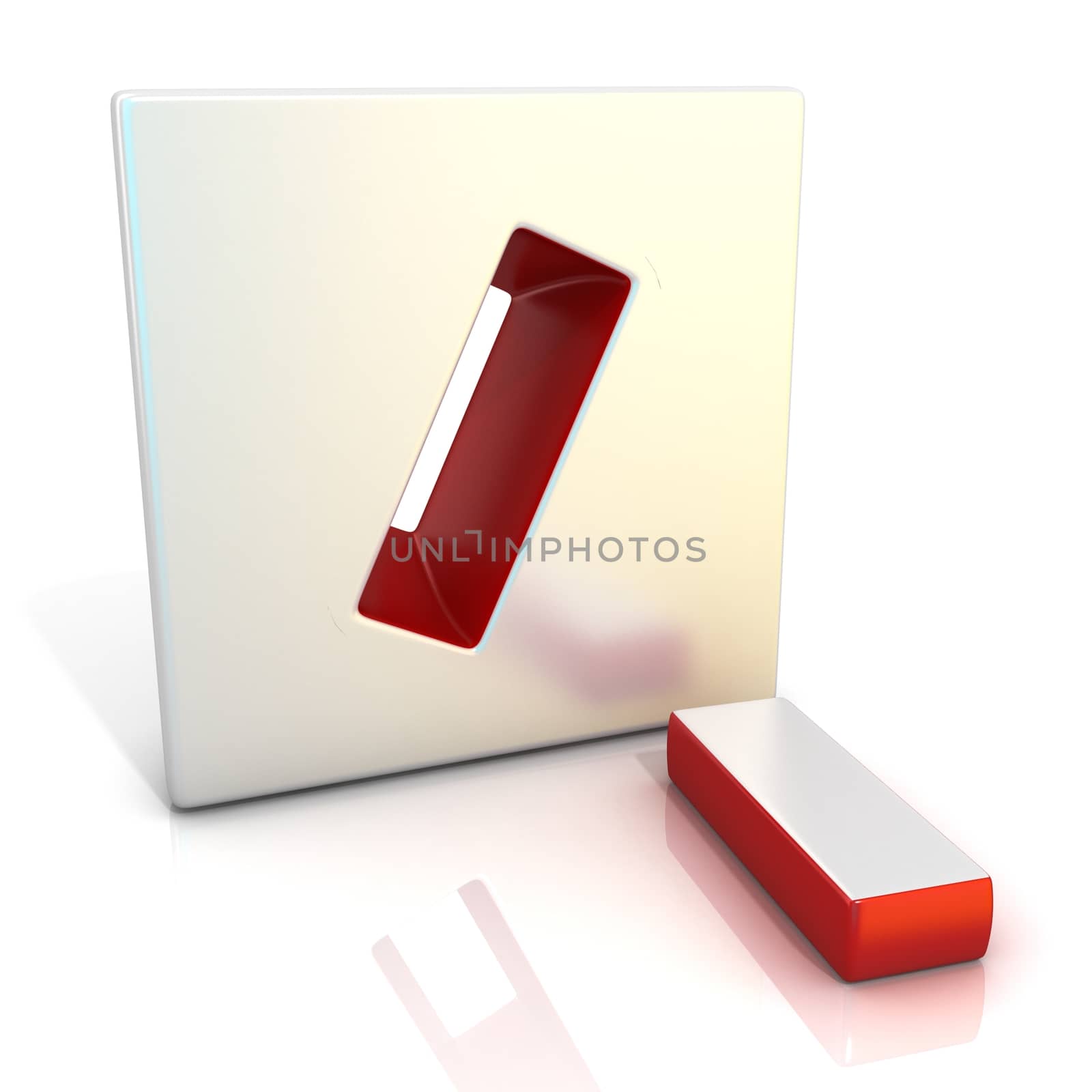 Divide sign. 3D render illustration, isolated on white. Side view