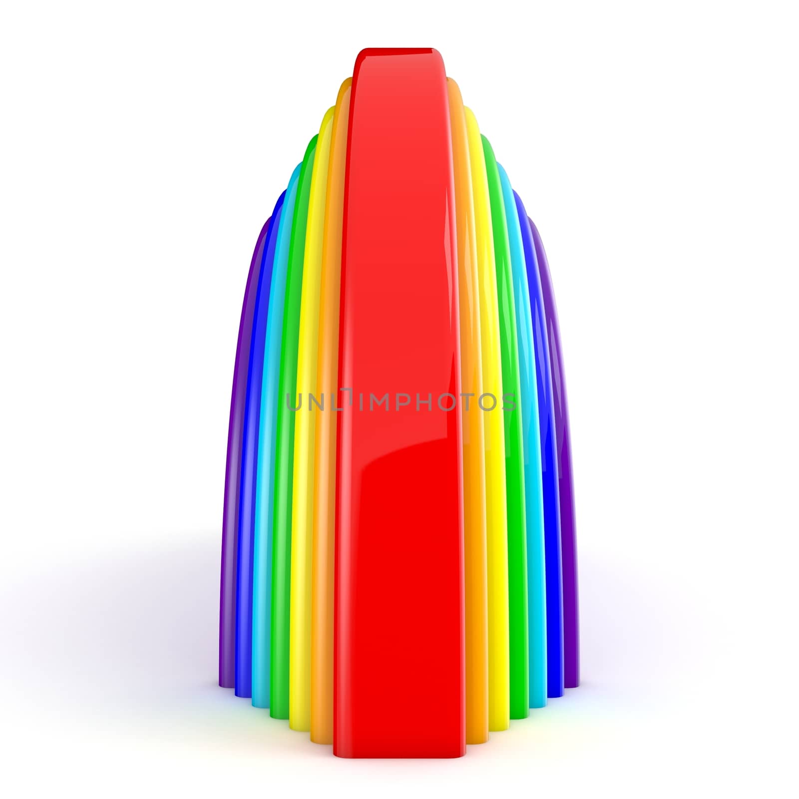 Abstract rainbow sign. Side view. 3D render illustration isolated on white background