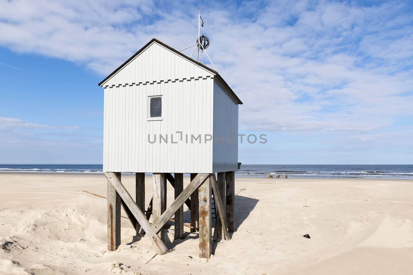 Famous authentic wooden beach hut, for shelter, on the island of Terschelling in the Netherlands.
