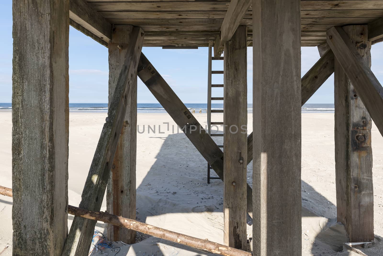 Famous authentic wooden beach hut, for shelter, on the island of Terschelling in the Netherlands.
