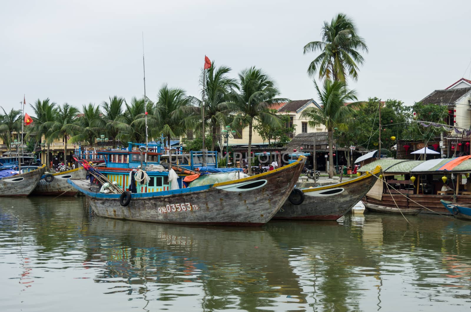 HOI AN, VIETNAM - January  7, 2015: Traditional boats in Hoi An. Hoi An is the World's Cultural heritage site, famous for mixed cultures & architecture.