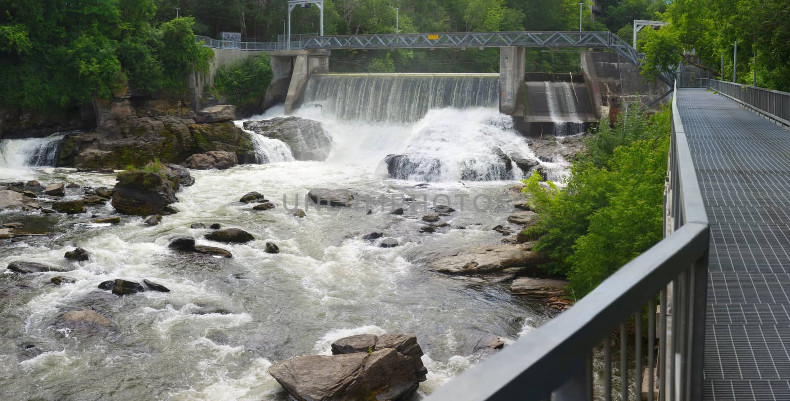 dam on river, hydroelectric power plant waterfalls in Sherbrooke Qc