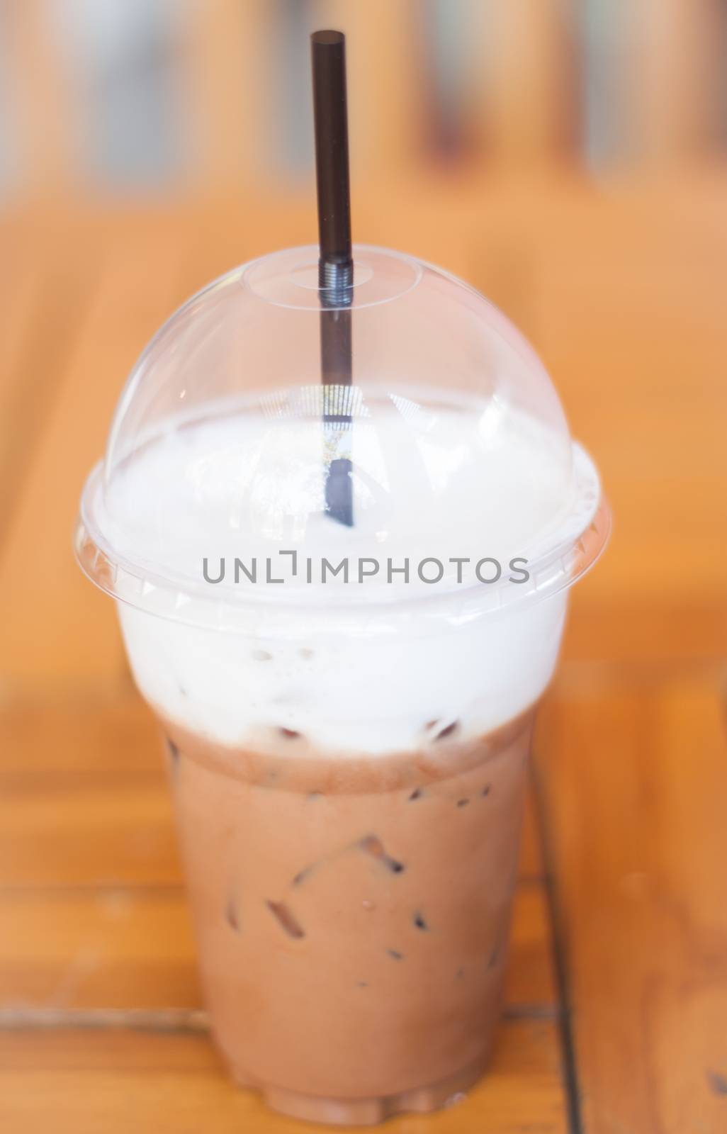 Iced Mocha Coffee in glass on the table, stock photo