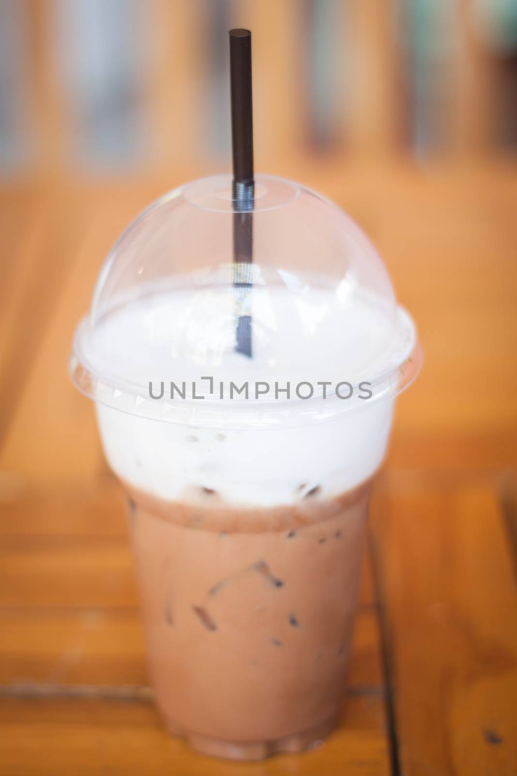 Iced Mocha Coffee in glass on the table, stock photo