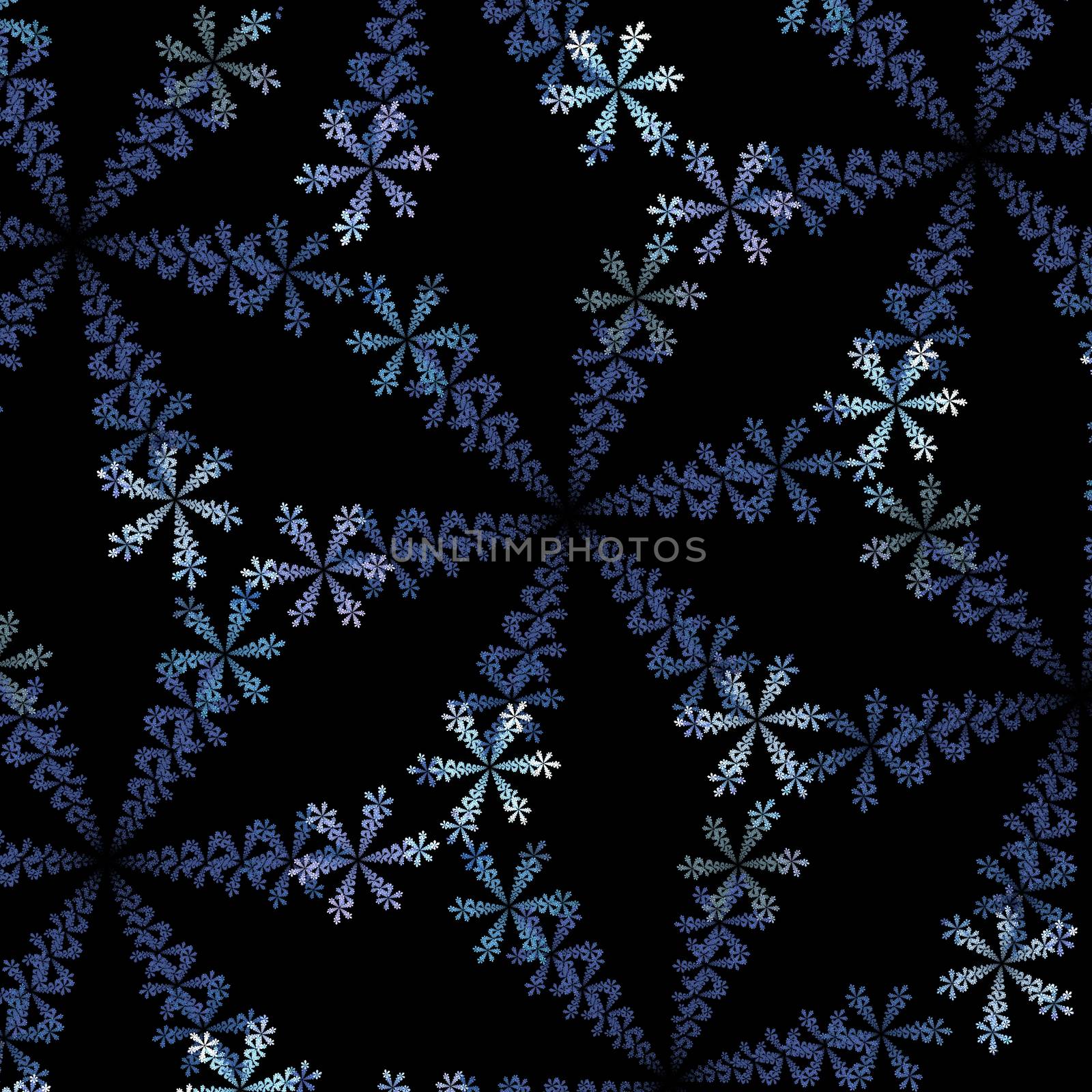 Fractal abstraction, ornamentation of snowflakes on a black background by Gaina