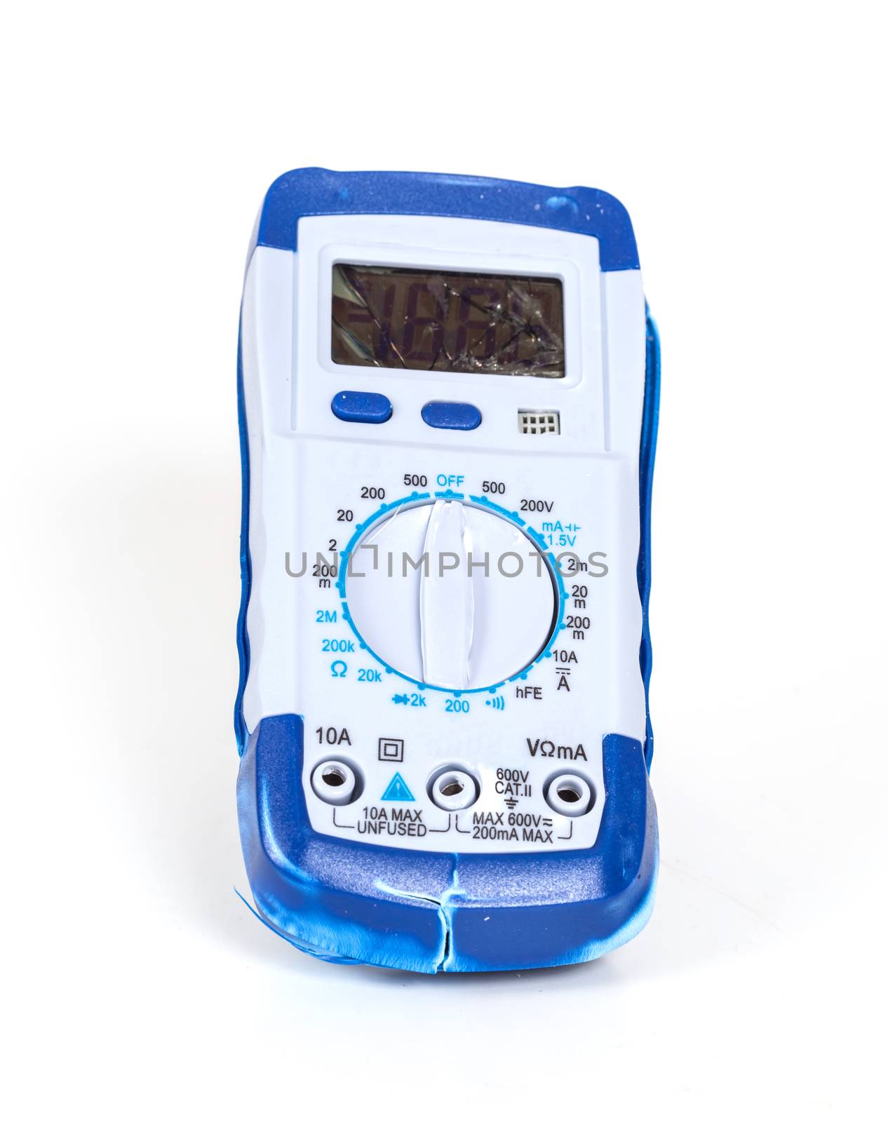 broken Digital multimeter on white background
