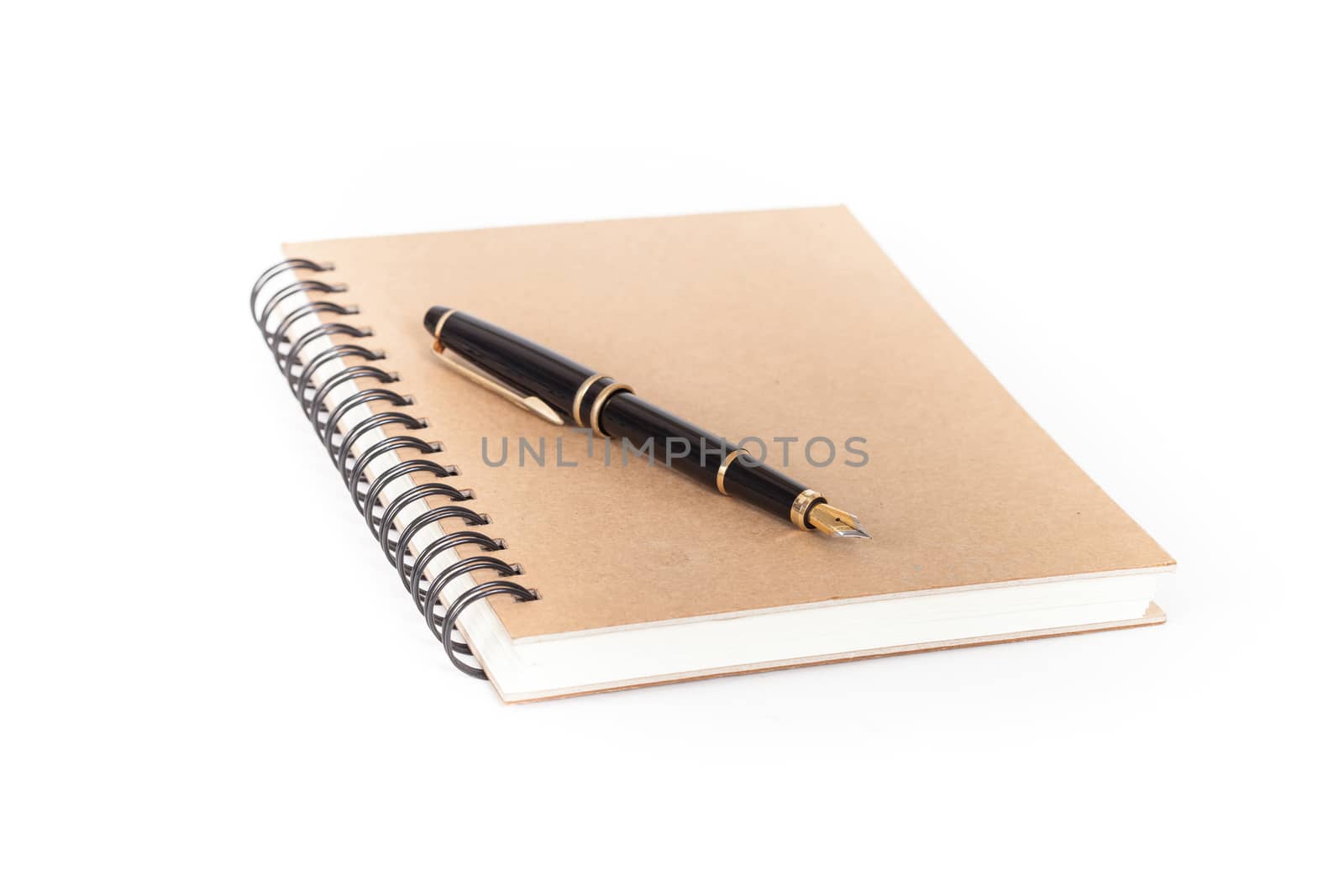 Diary with  pen  on white background