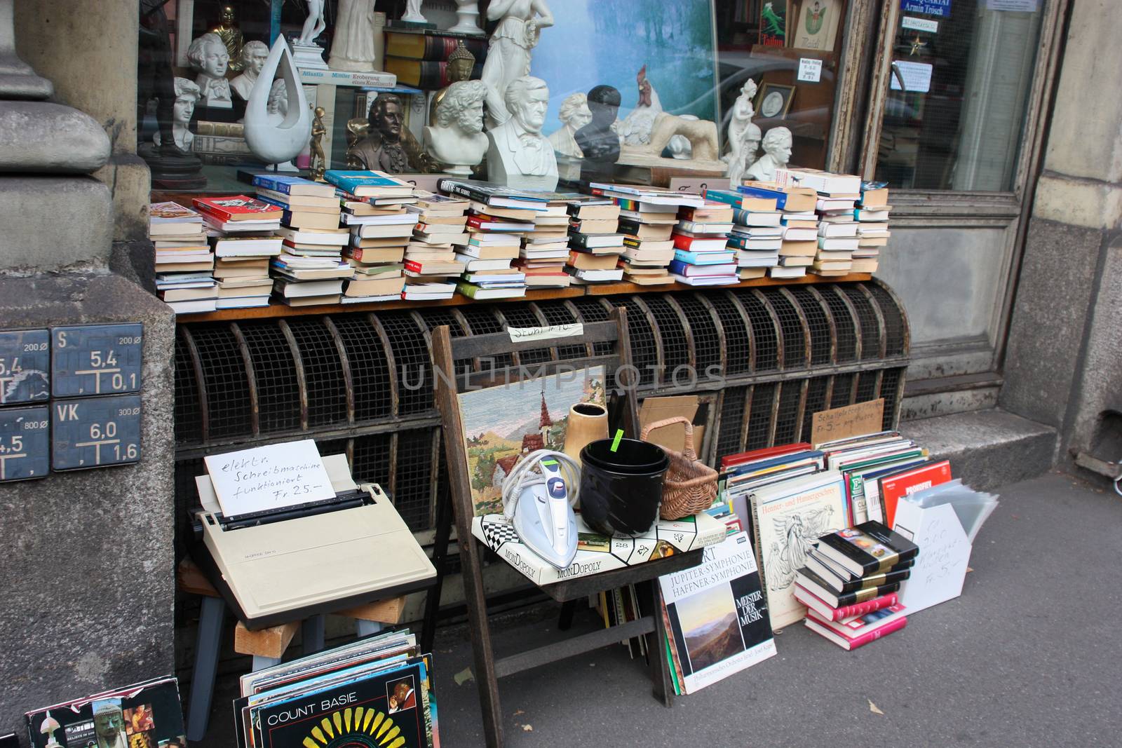 Zurich, Switzerland - November 26, 2011. Selling books at a flea market