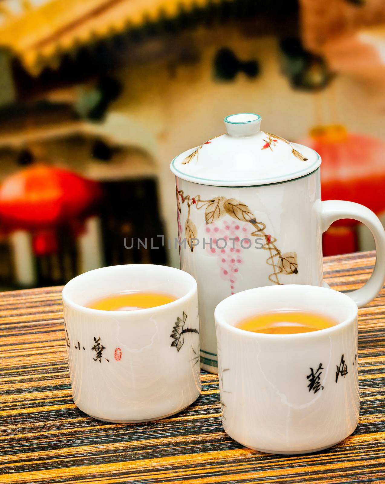 Outdoor Tea Break Showing Teacup Cup And Cafeteria