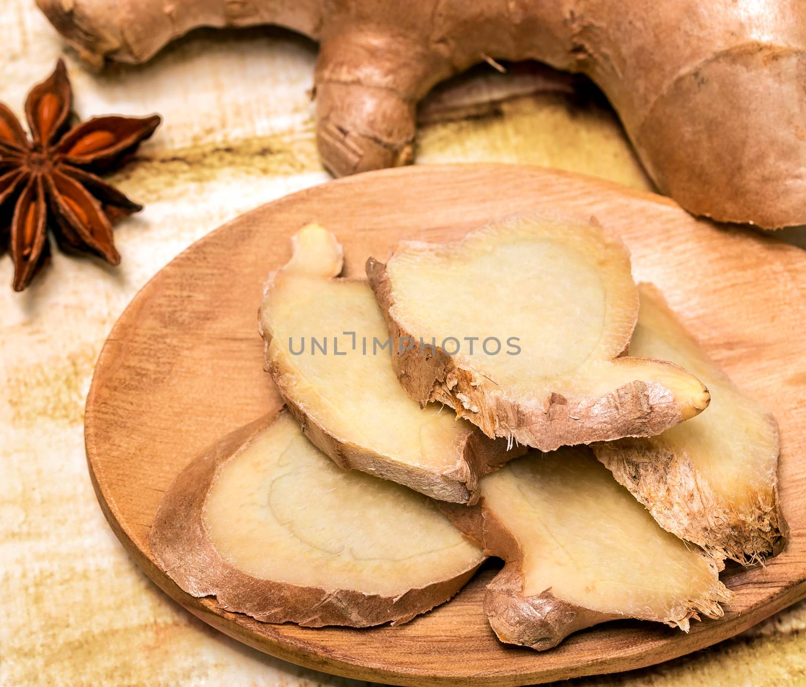Sliced Ginger Root Shows Cinnamons Rhizome And Spices  by stuartmiles