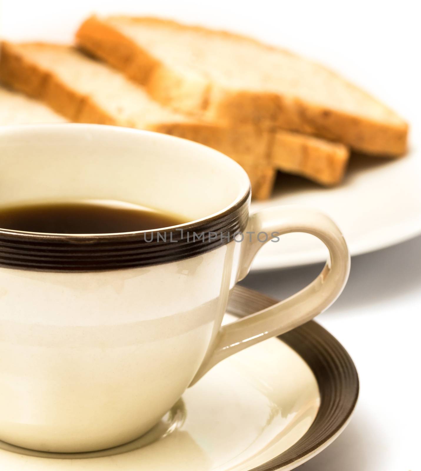 Coffee And Bread Indicating Morning Meal And Cafeterias