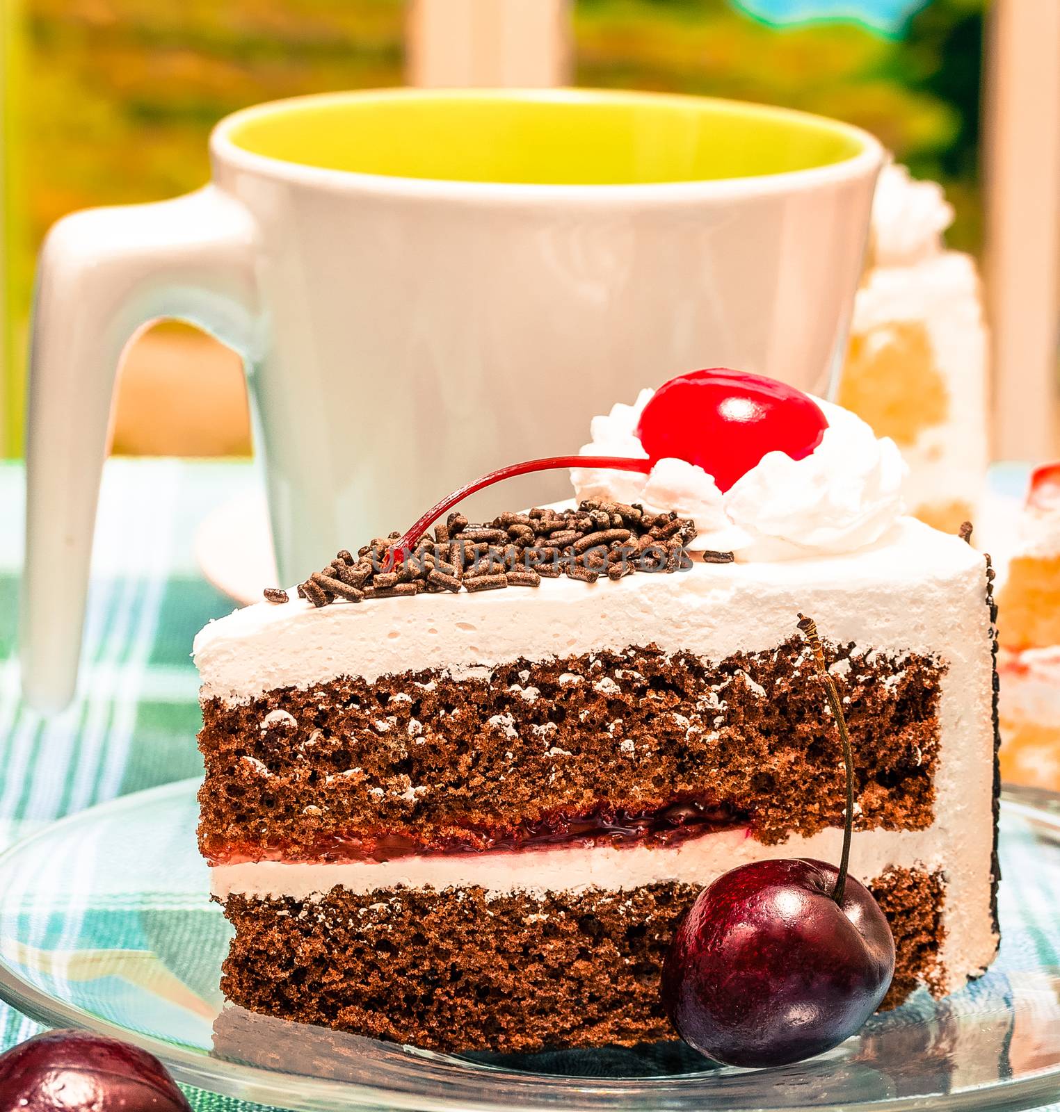 Black Forest Cake Showing Coffee Break And Creamy