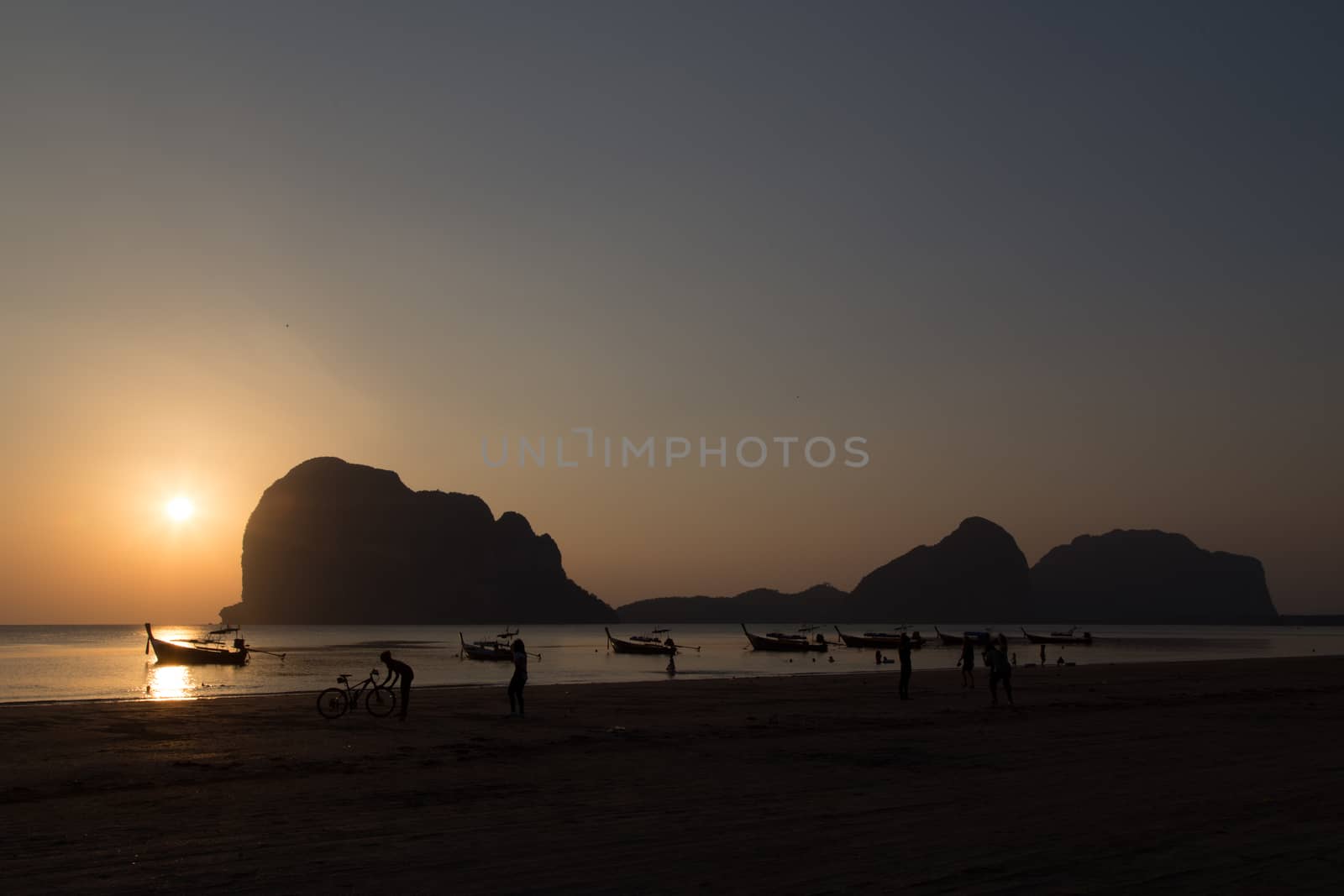 Sunset at Pak-Meng Beach of Trang - Thailand - Meng Mountain look like sleeping women