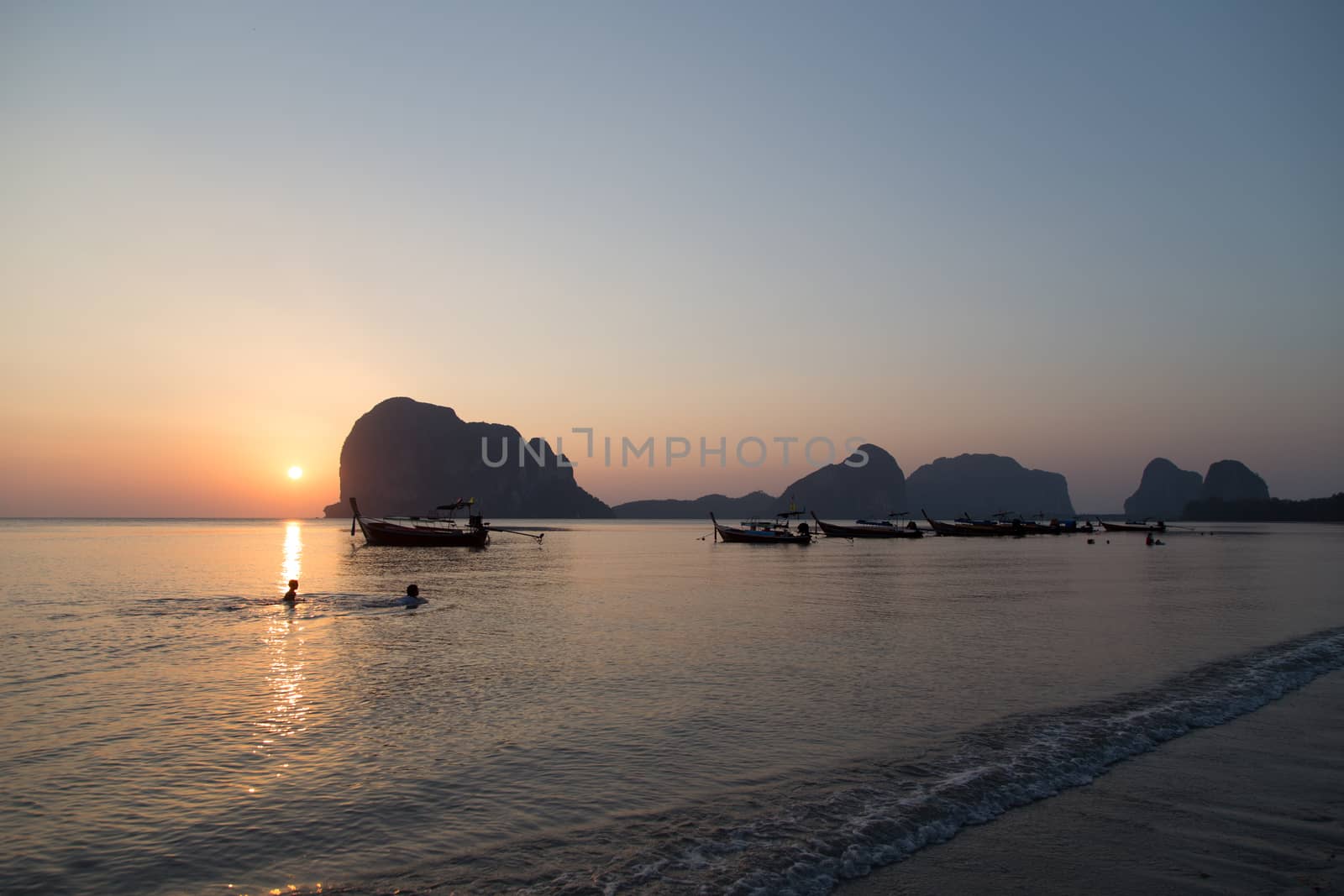 Sunset at Pak-Meng Beach of Trang - Thailand - Meng Mountain look like sleeping women