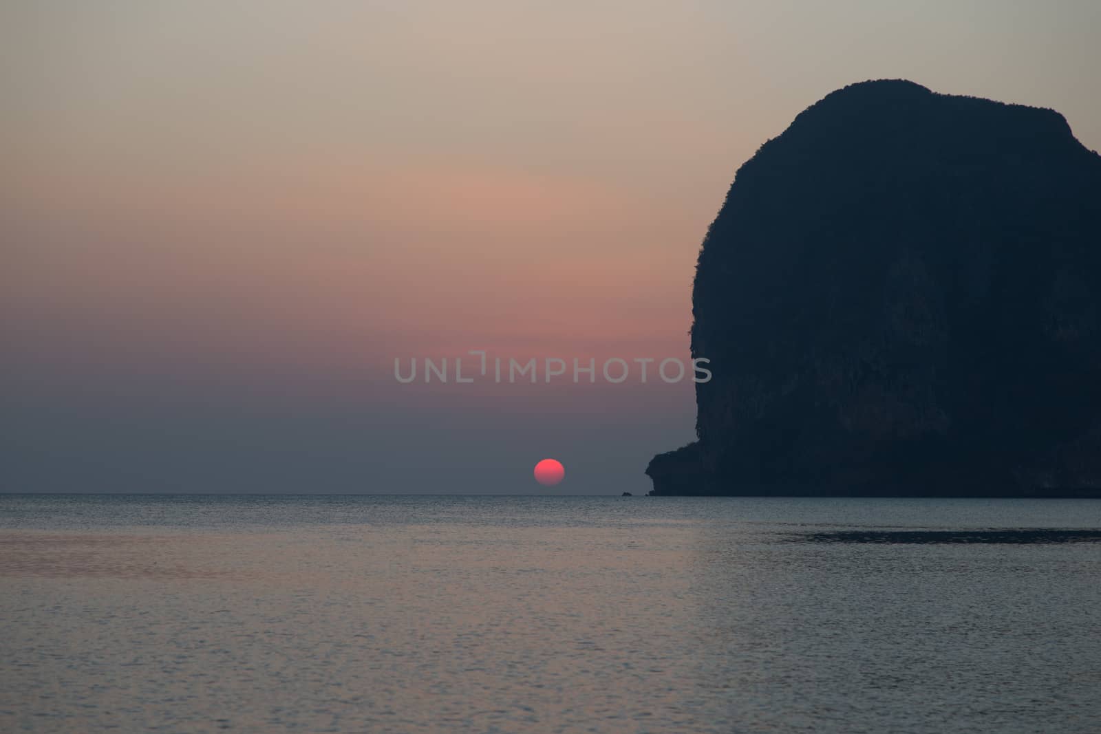 Sunset at Pak-Meng Beach of Trang - Thailand - Meng Mountain look like sleeping women