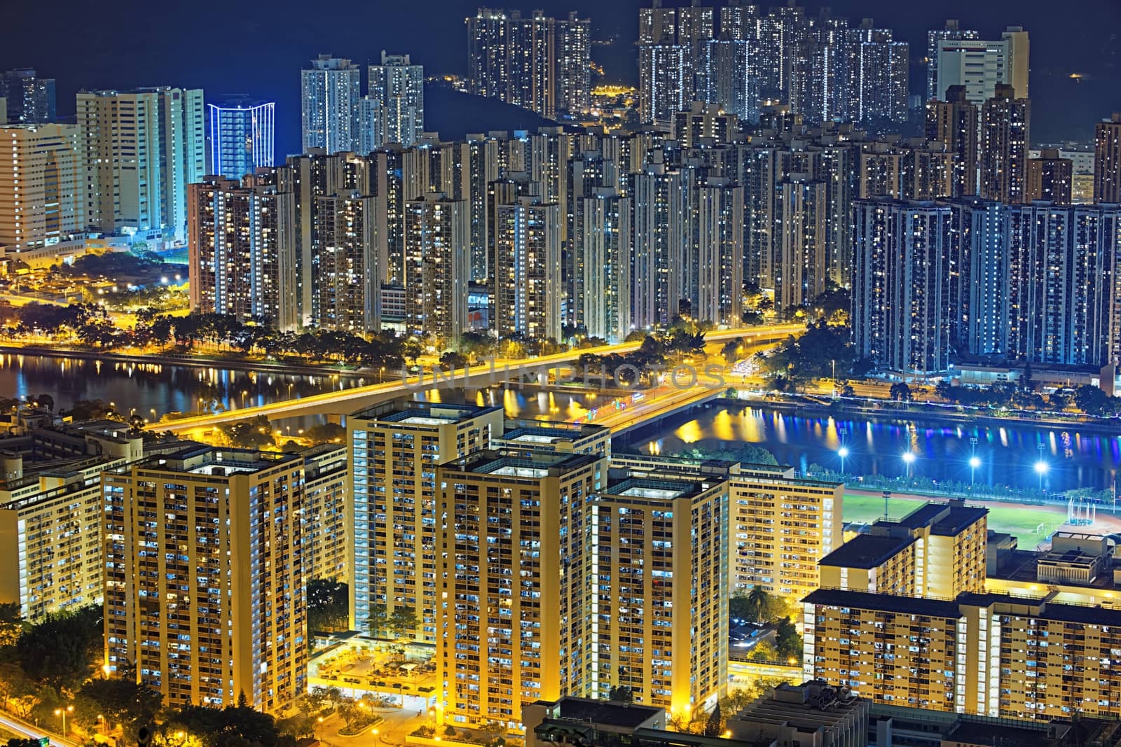 Residential building in Hong Kong at night