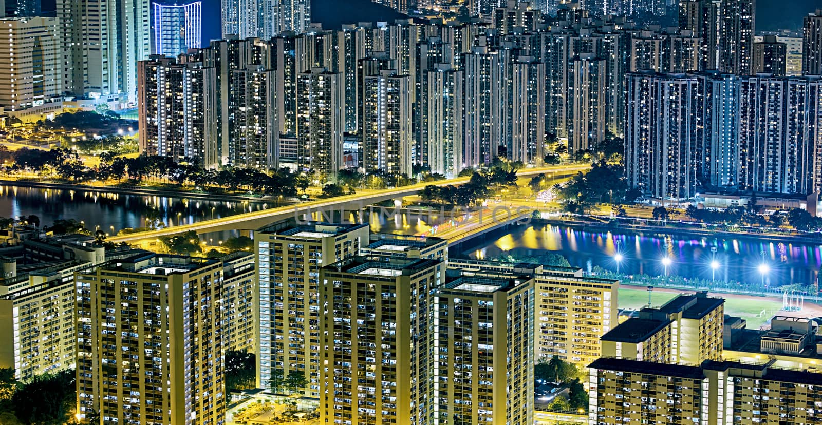 Residential building in Hong Kong at night
