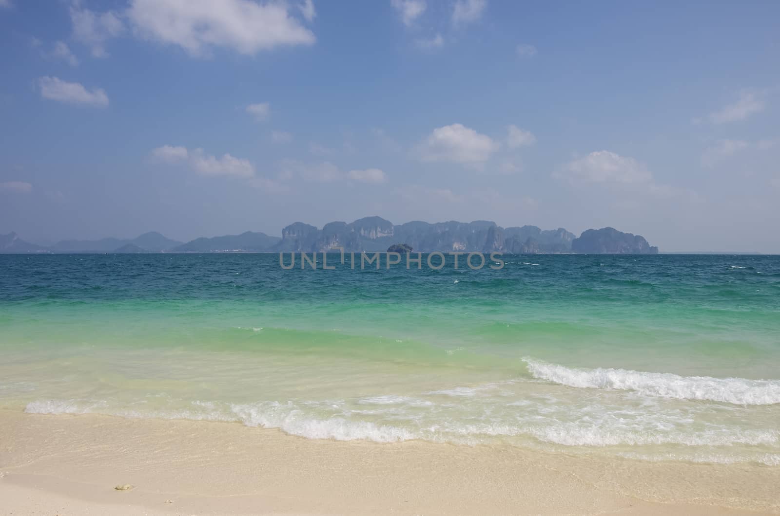 View of cliffs  Railay beach from beach at Poda island, Krabi Province, Andaman Sea, South of Thailand