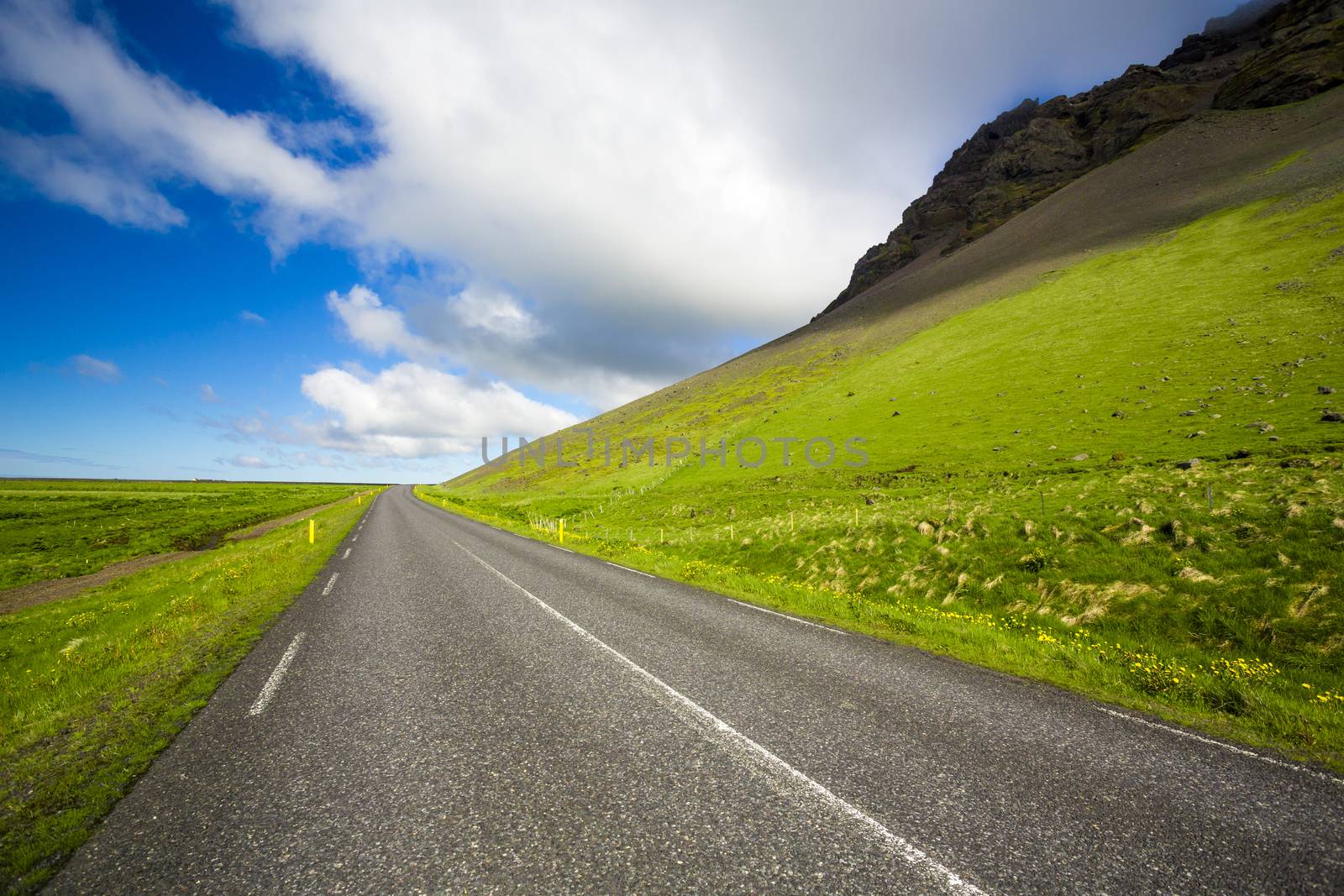 Beautiful road in the incredible landscapes of Iceland