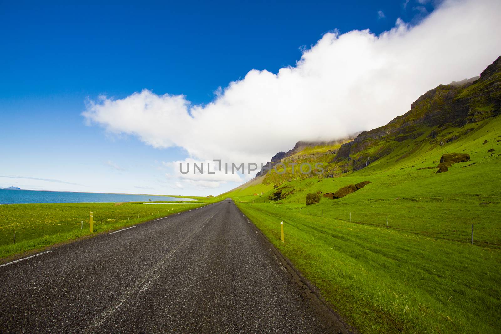 Beautiful road in the incredible landscapes of Iceland