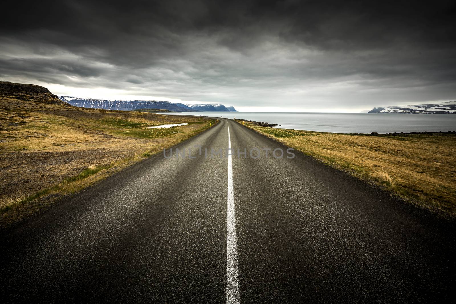 Beautiful road in the incredible landscapes of Iceland