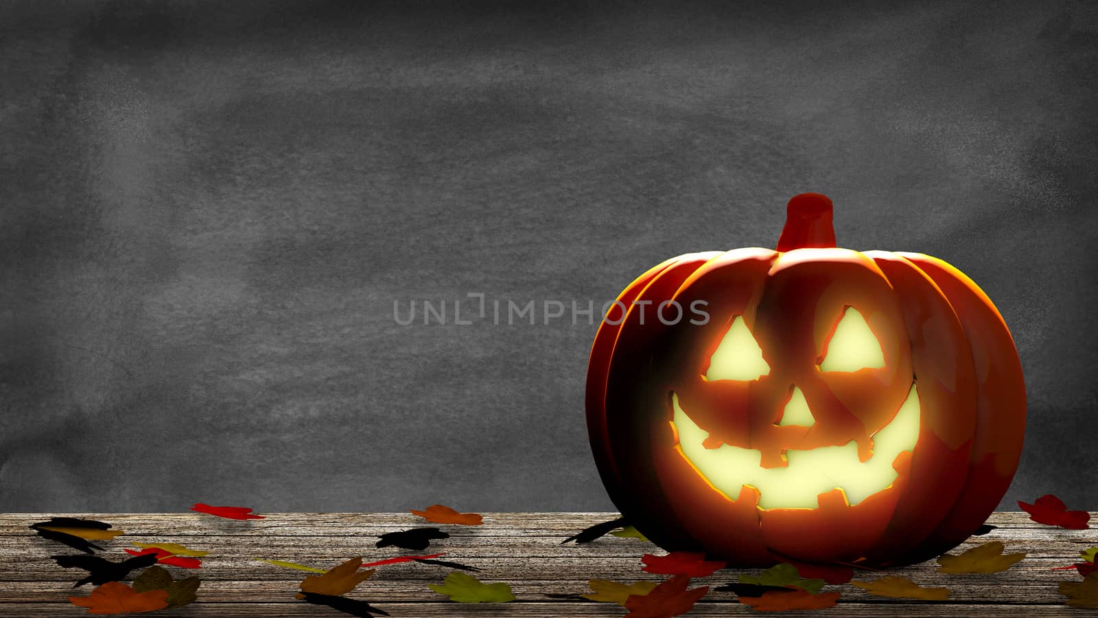 Lantern into a halloween pumpkin with leaves. 3D Rendering by ytjo