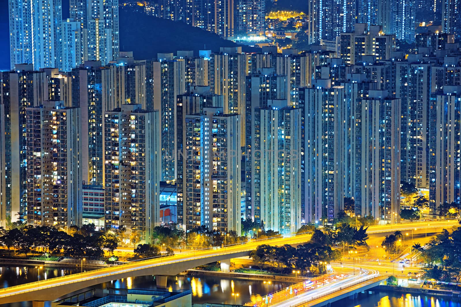 Hong Kong Public living downtown at night