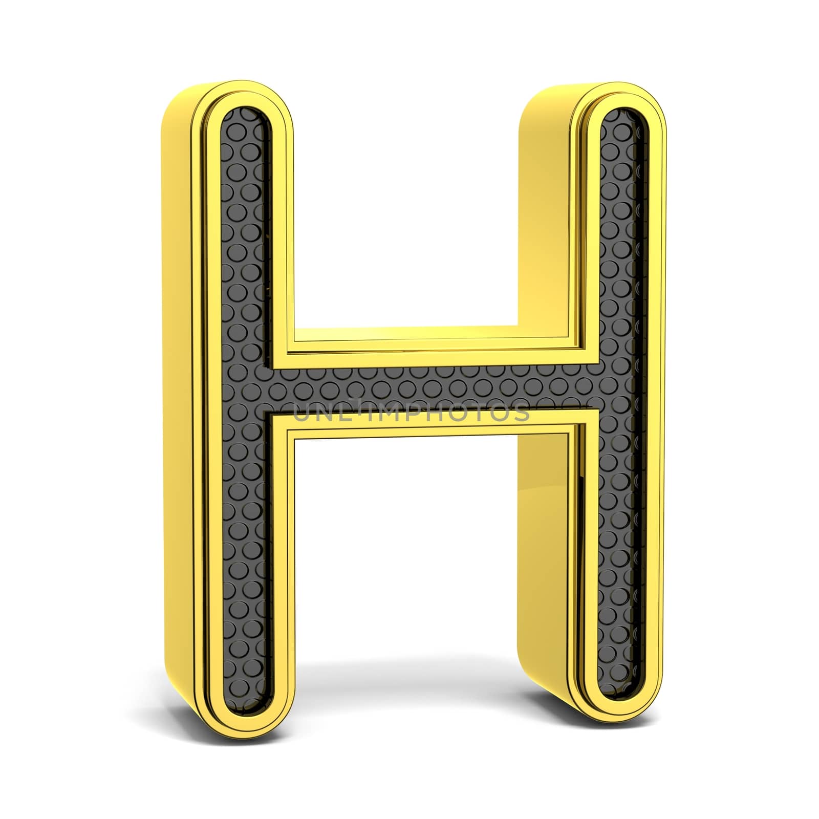 Golden and black round alphabet. Letter H. 3D by djmilic