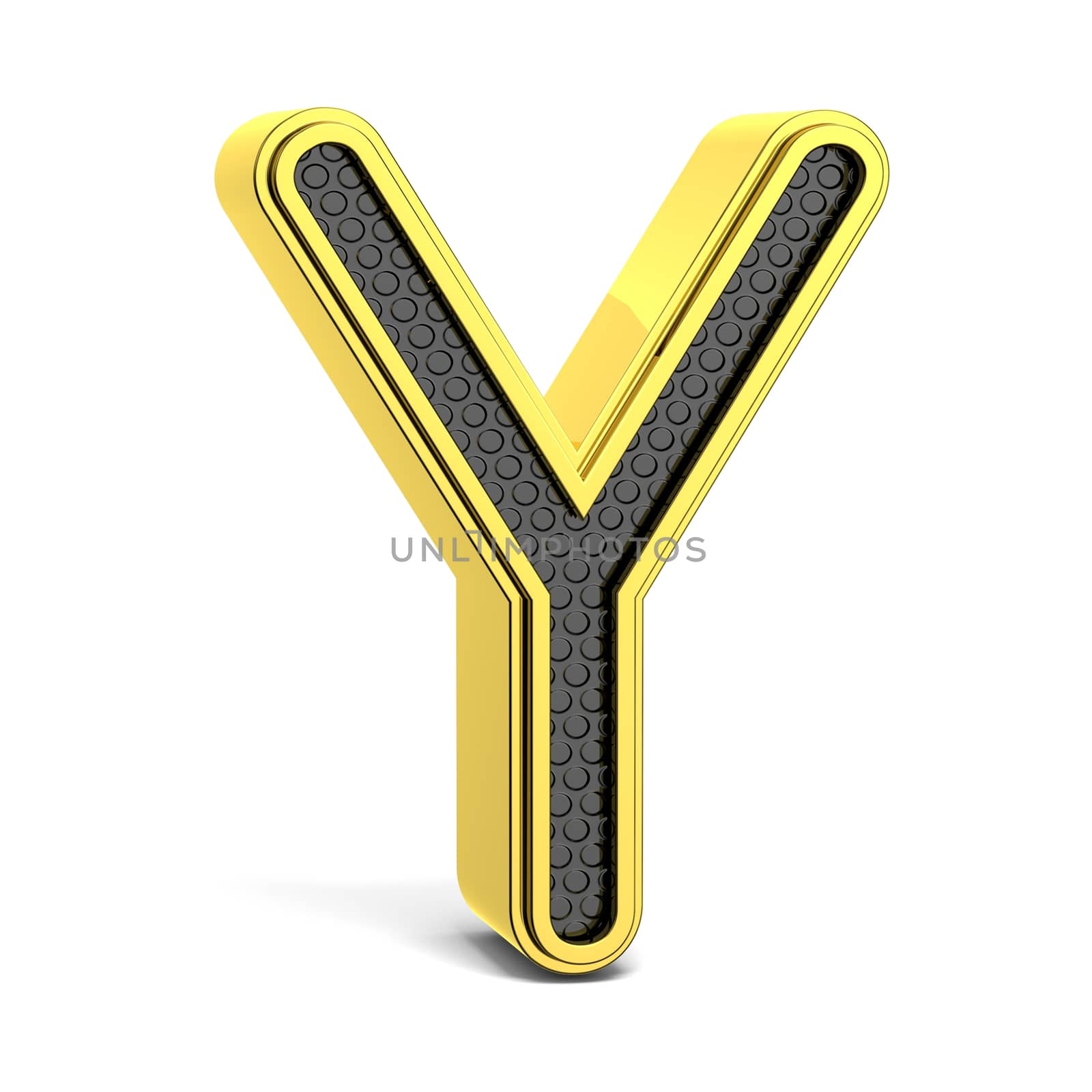 Golden and black round alphabet. Letter Y. 3D render illustration isolated on white background with soft shadow