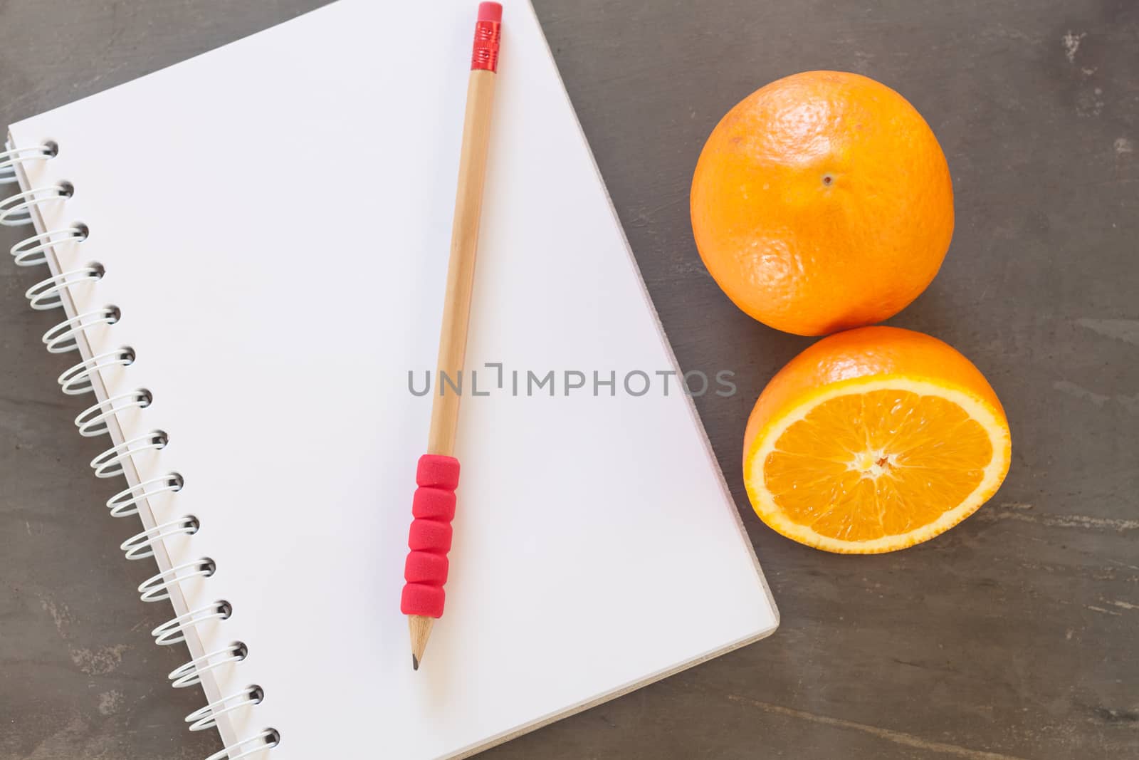 Shopping list with Healthy fruits, stock photo