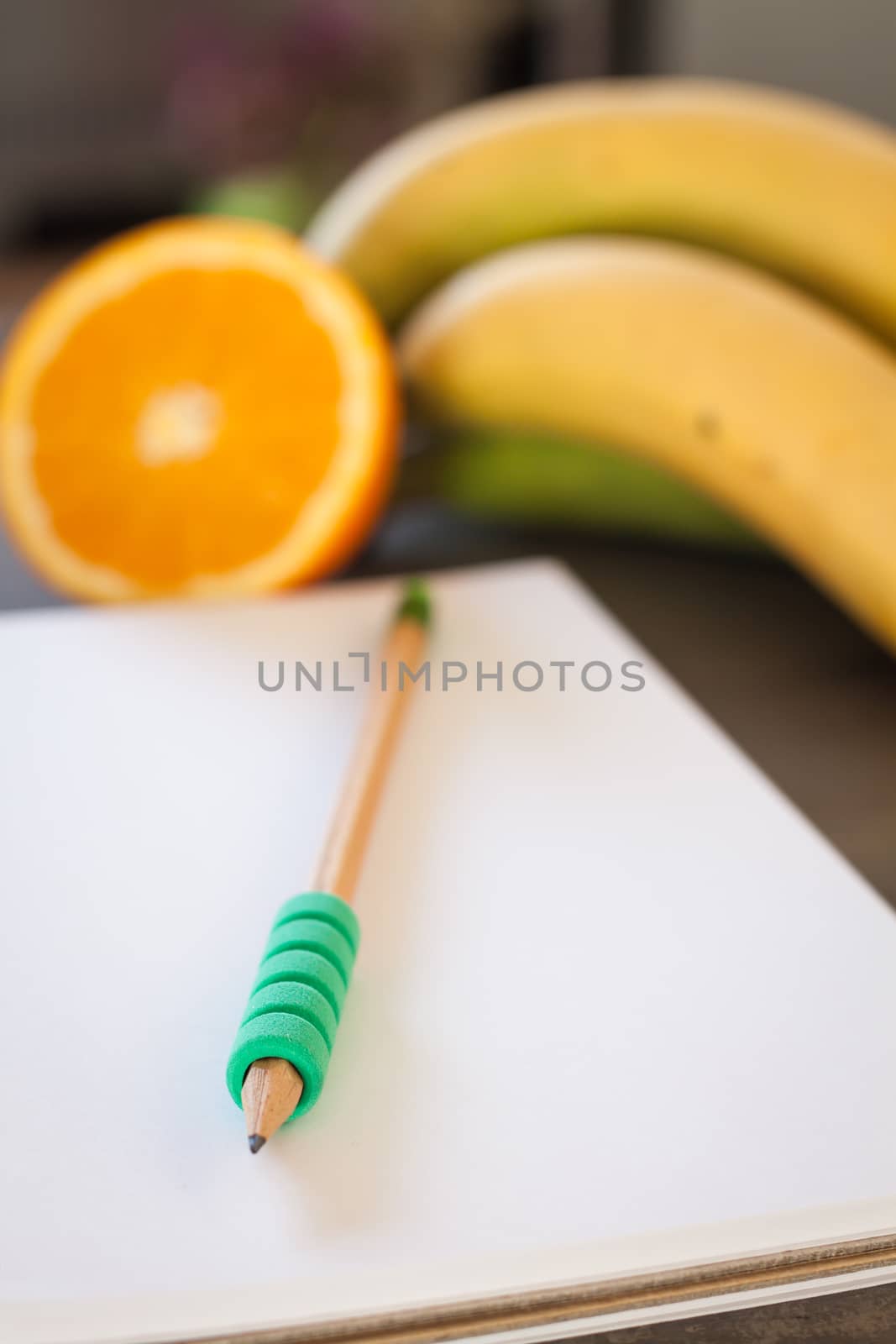 Shopping list with Healthy fruits, stock photo