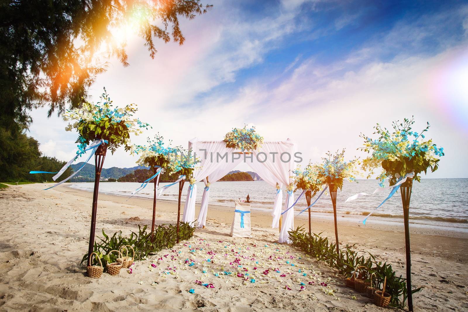 Decorations for wedding ceremony on the beach in Thailand